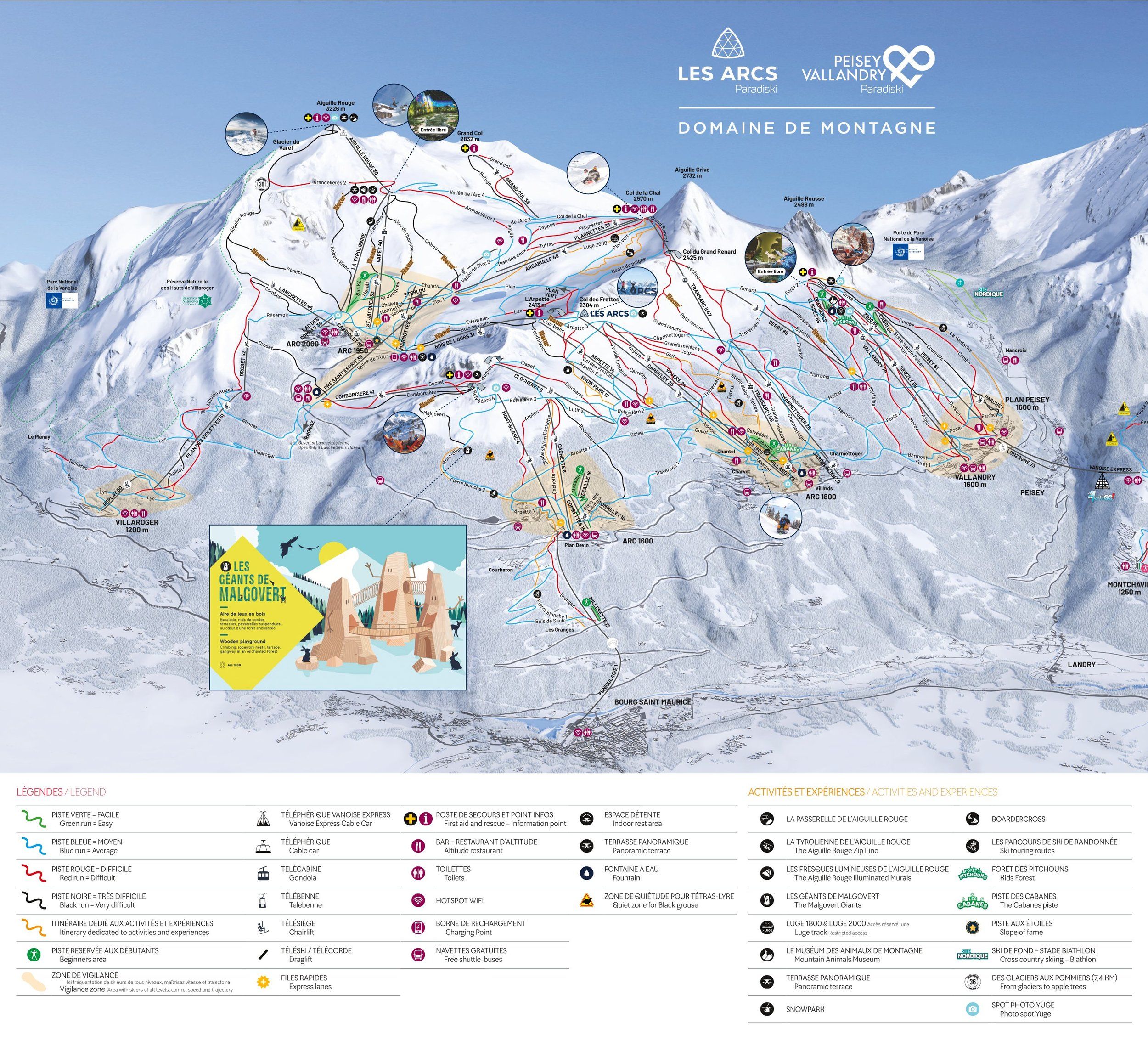 Pistenplan / Karte Skigebiet Les Arcs, Frankreich