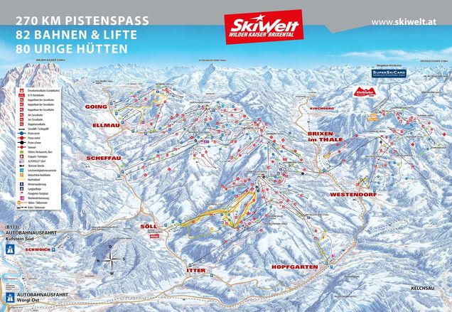 Mapa sjezdovek SkiWelt Wilder Kaiser-Brixental