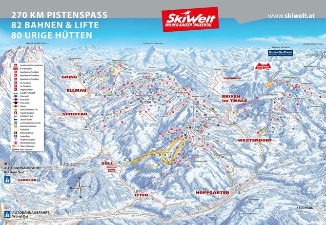 Plan des pistes SkiWelt Wilder Kaiser-Brixental