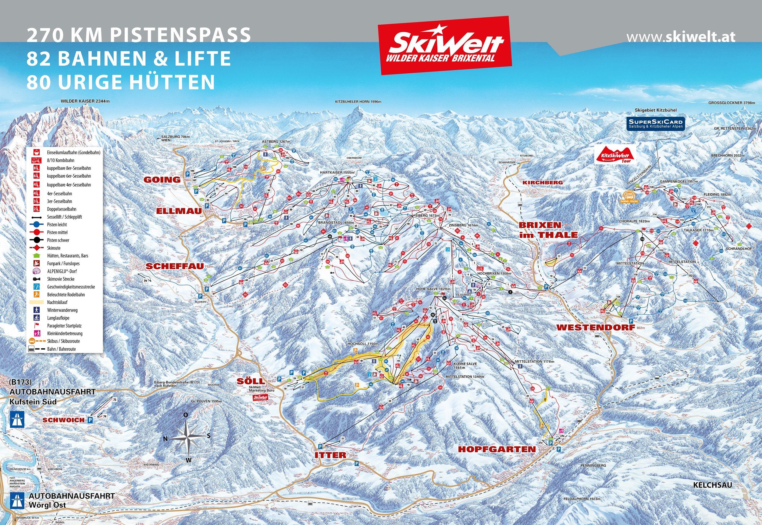 Pistenplan / Karte Skigebiet Brixen im Thale, Österreich