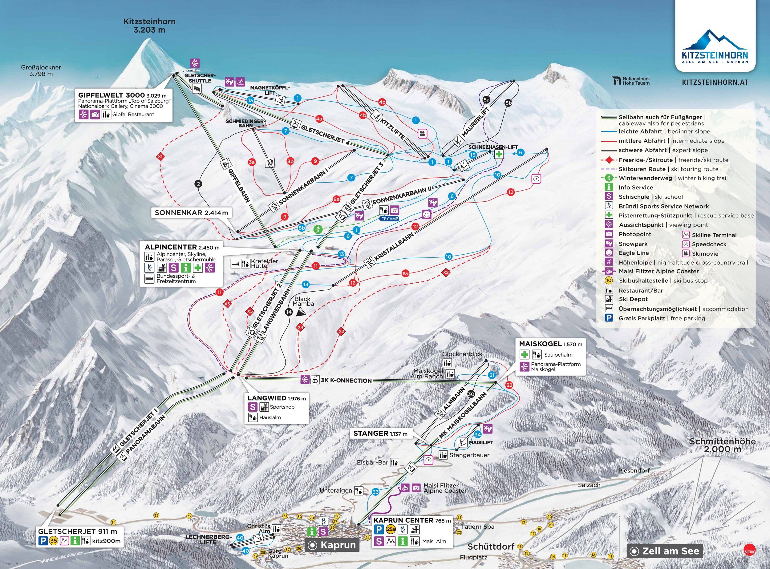Pistenplan / Karte Skigebiet Kaprun, Österreich