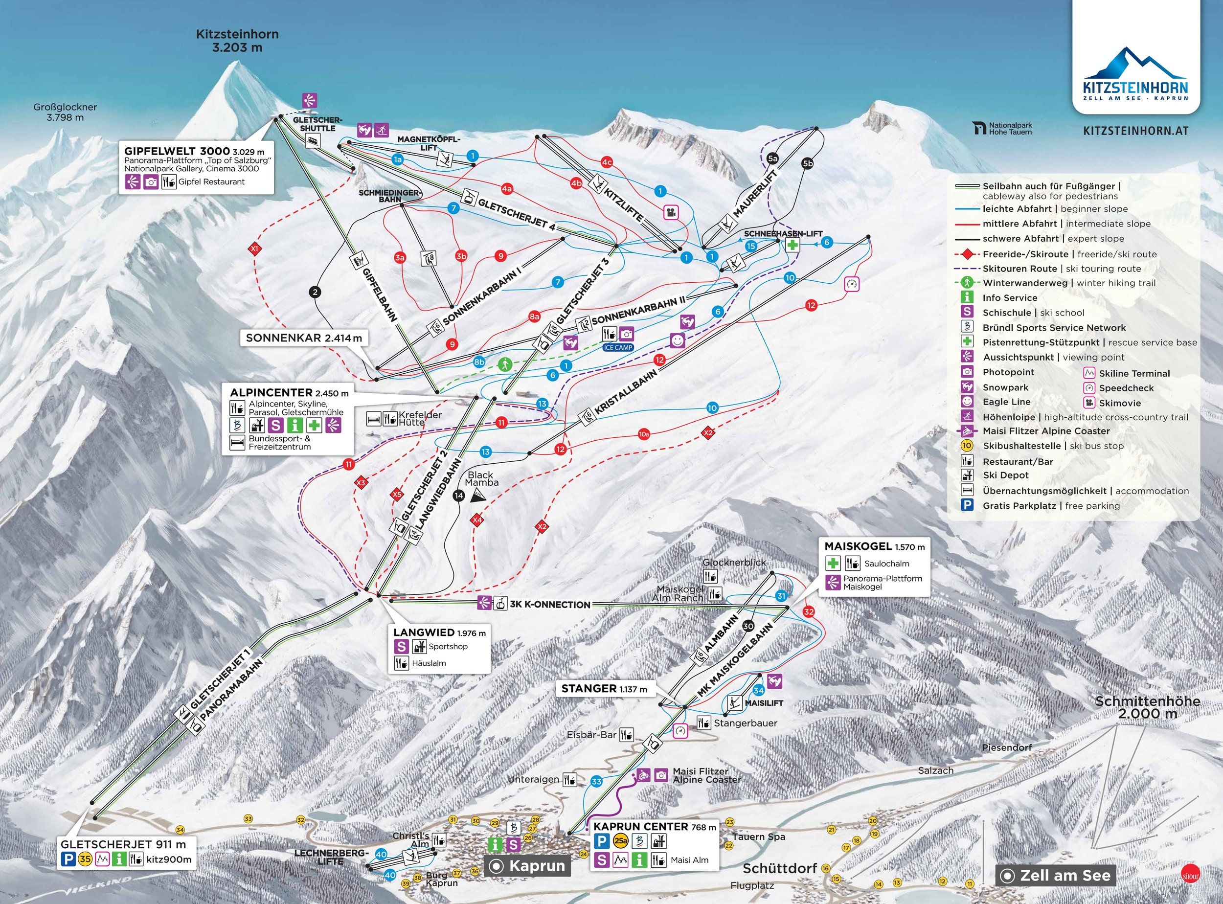 Pistekaart Skigebied Kaprun, Oostenrijk