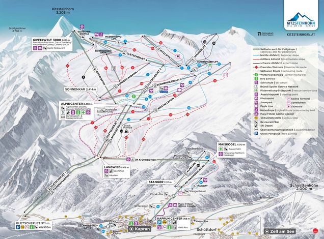 Plán zjazdoviek Kitzsteinhorn/Maiskogel - Kaprun