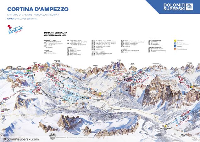 Pistekaart Skigebied Cortina d'Ampezzo, Italië