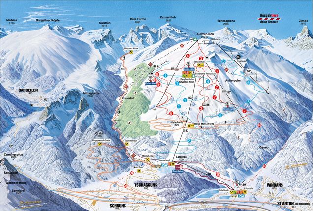 Pistenplan / Karte Skigebiet Tschagguns, Österreich