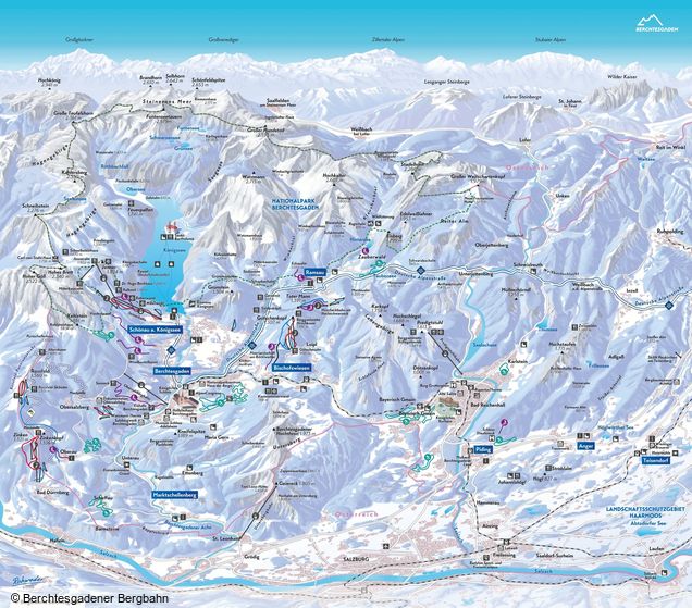 Pistenplan / Karte Skigebiet Ramsau, Deutschland