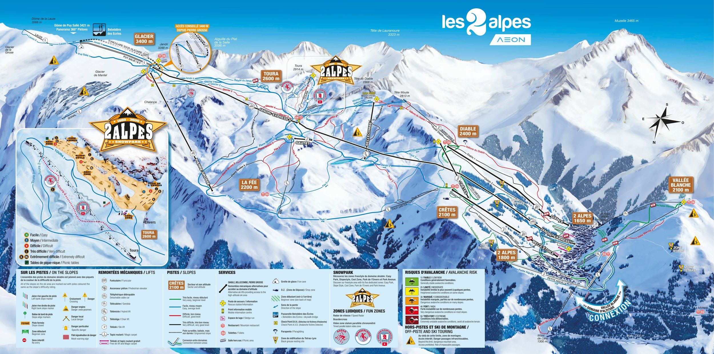 Pistenplan / Karte Skigebiet Les 2 Alpes, Frankreich