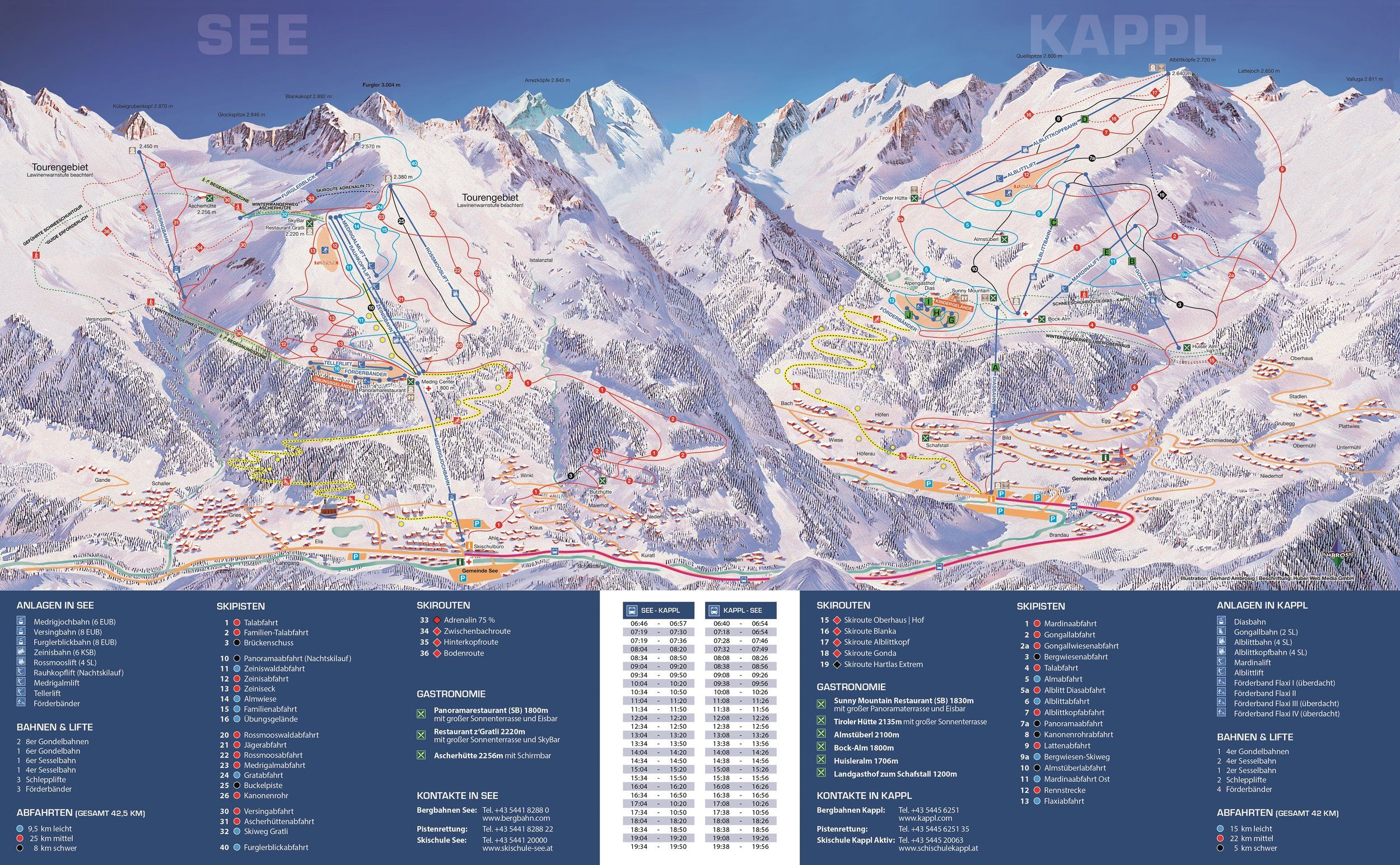 Pistenplan / Karte Skigebiet See im Paznauntal, Österreich