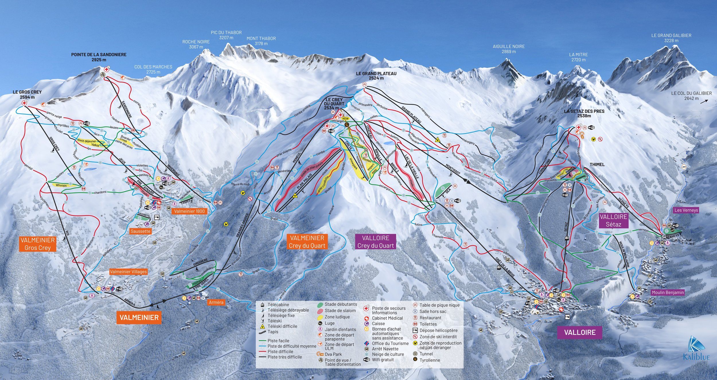 Pistenplan / Karte Skigebiet Valmeinier, Frankreich