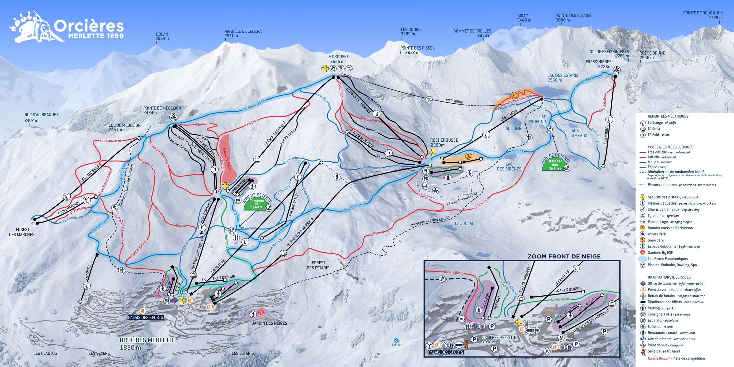 Pistenplan / Karte Skigebiet Orcières Merlette, Frankreich