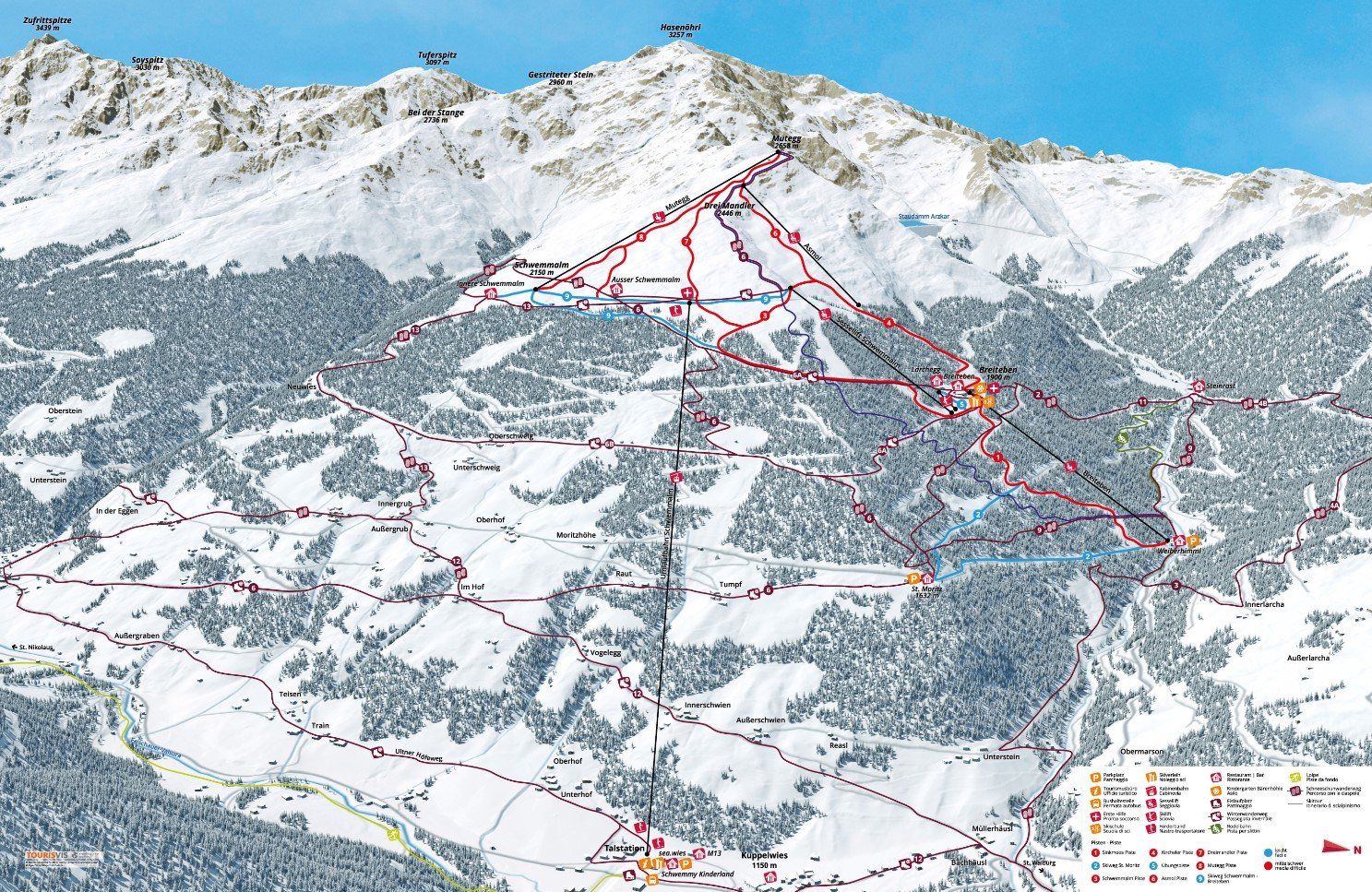 Pistenplan / Karte Skigebiet St. Walburg, Italien