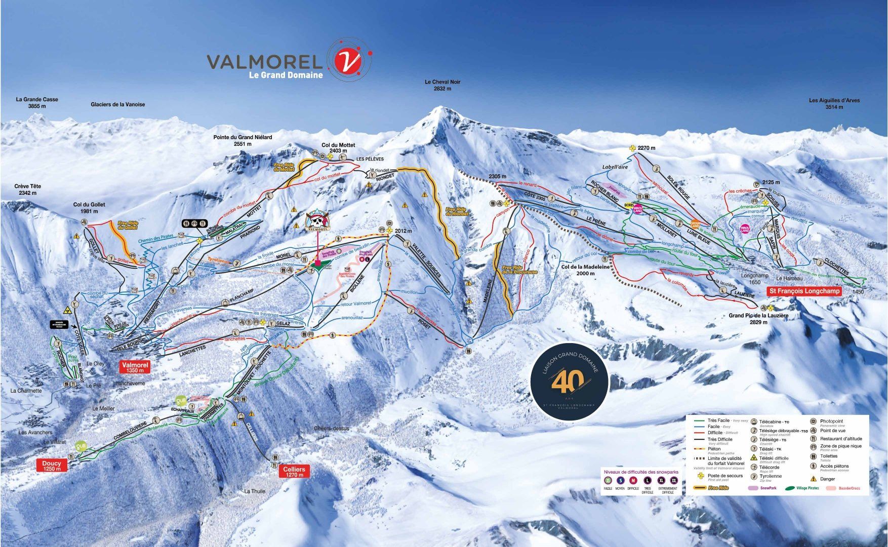 Pistenplan / Karte Skigebiet Valmorel, Frankreich