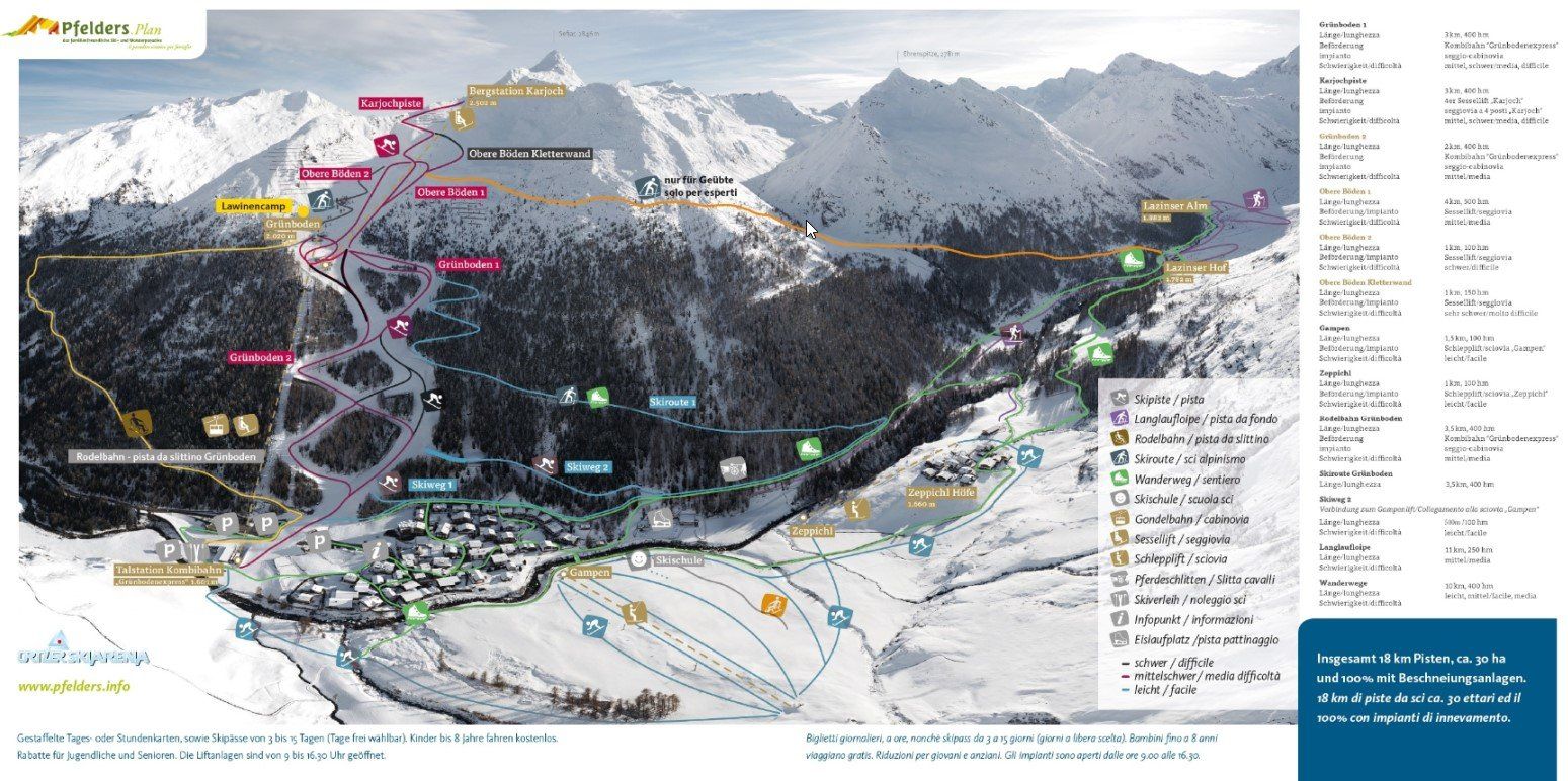 Pistenplan / Karte Skigebiet Moos in Passeier, Italien