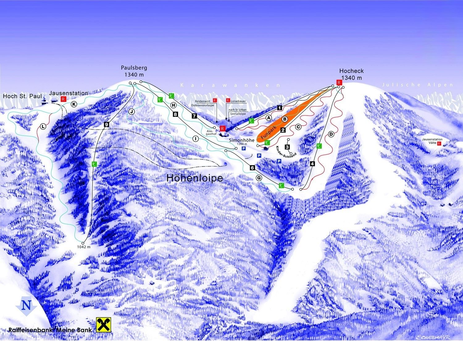 Pistenplan / Karte Skigebiet St. Urban, Österreich