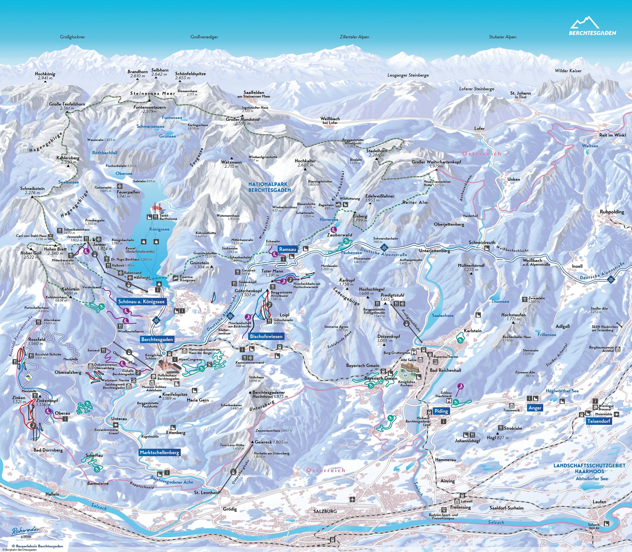 Pistenplan / Karte Skigebiet Ramsau, Deutschland