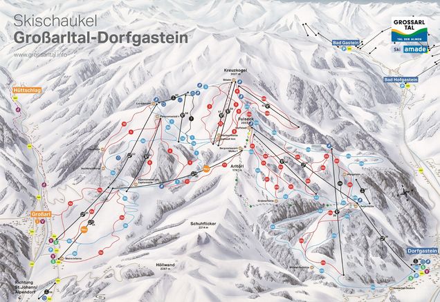 Piste map Grossarltal-Dorfgastein interconnected ski areas