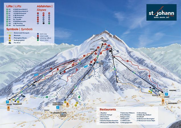 Slidinėjimo trasų žemėlapis St. Johann in Tirol/Oberndorf