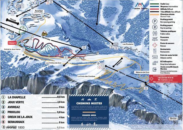 Mapa běžeckých stop Avoriaz