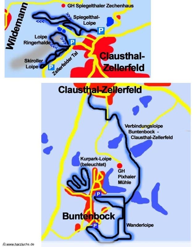 Plan des pistes de ski de fond Clausthal-Zellerfeld