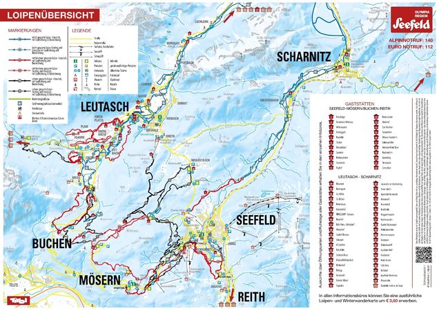 Plan des pistes de ski de fond Seefeld