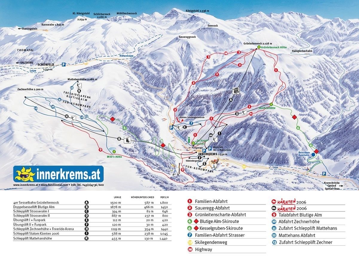 Pistenplan / Karte Skigebiet Krems, Österreich