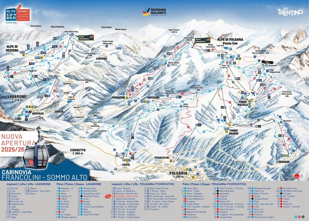 Plan des pistes Alpe Cimbra - Folgaria/Lavarone