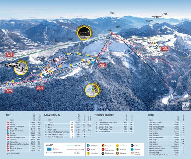 Plan des pistes Monte Bondone