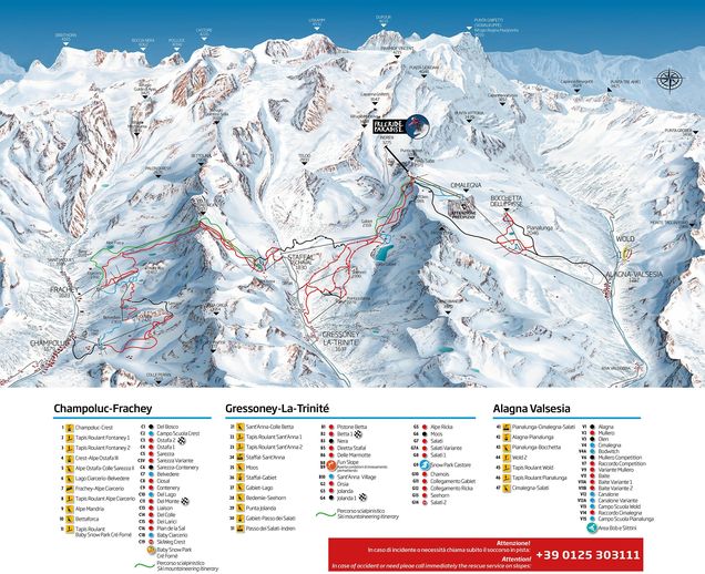 Pistenplan Monterosa Ski - 3 Valli