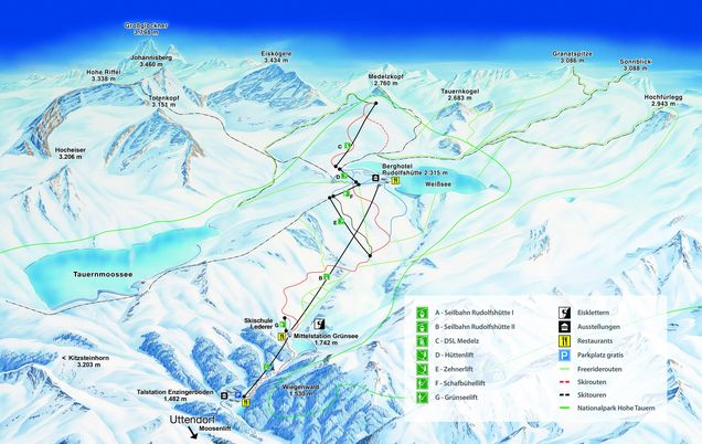 Pisteplan Weißsee Gletscherwelt