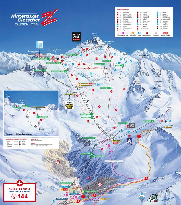 Plan nartostrad Hintertuxer Gletscher