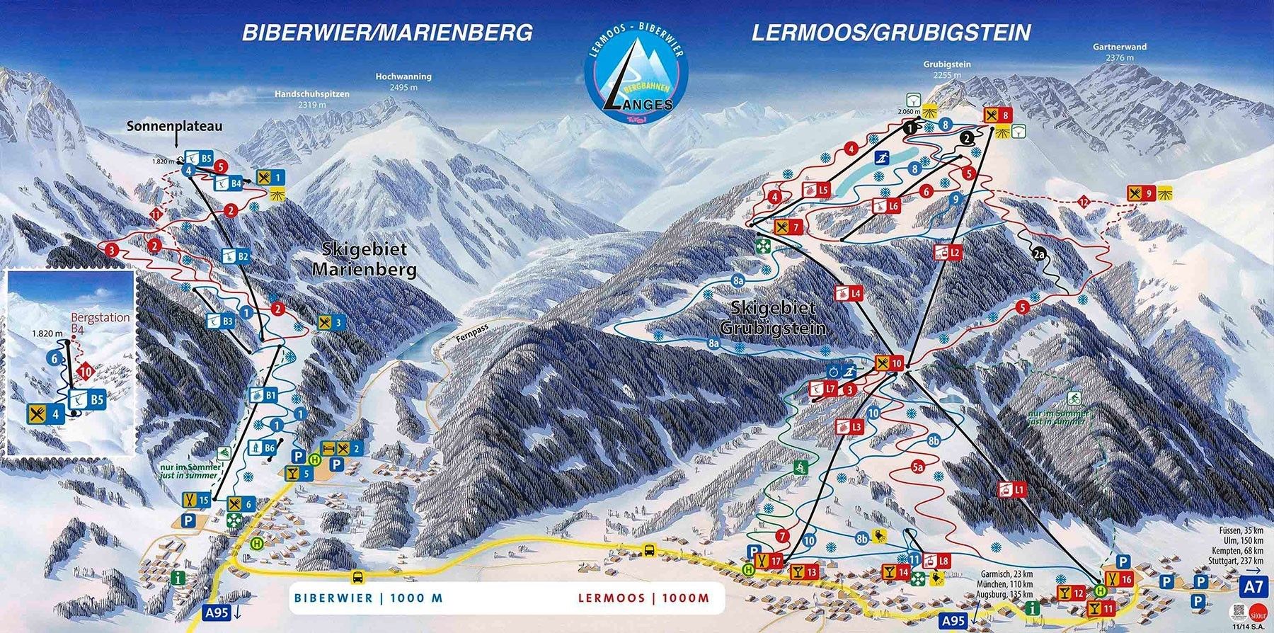 Pistenplan / Karte Skigebiet Lermoos, Österreich