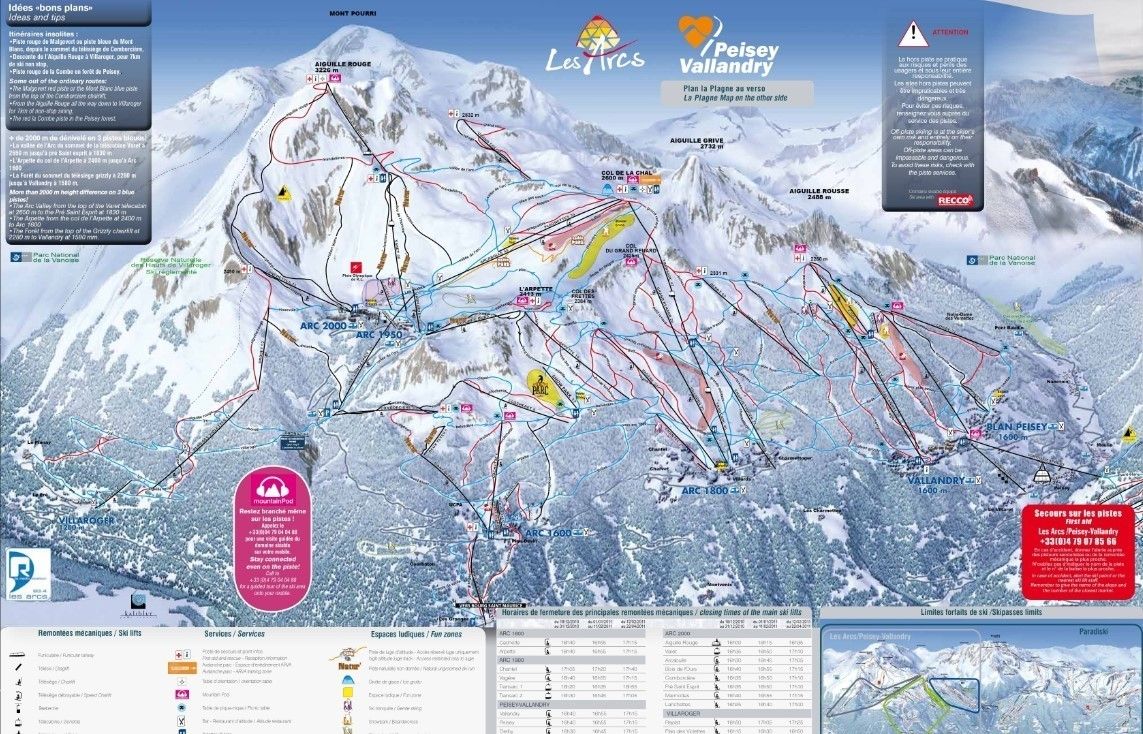 Pistenplan / Karte Skigebiet Peisey-Vallandry, Frankreich