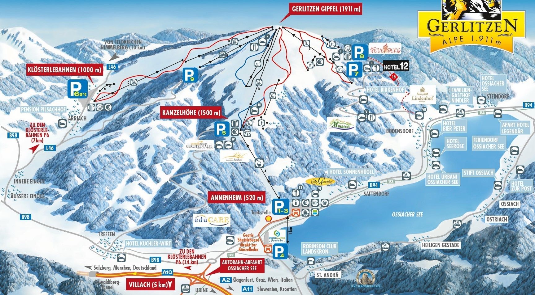 Pistenplan / Karte Skigebiet Afritz am See, Österreich