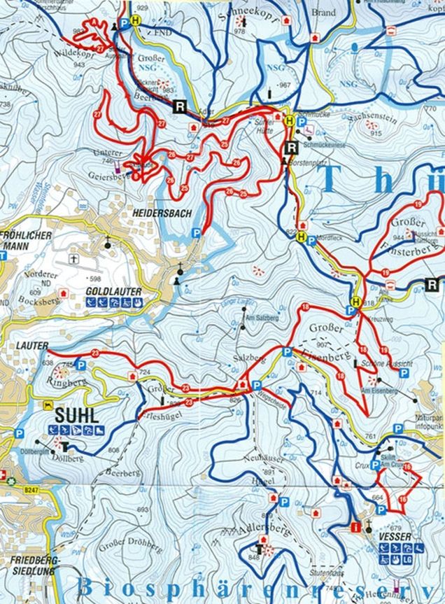 Piantina con piste di sci di fondo Suhl